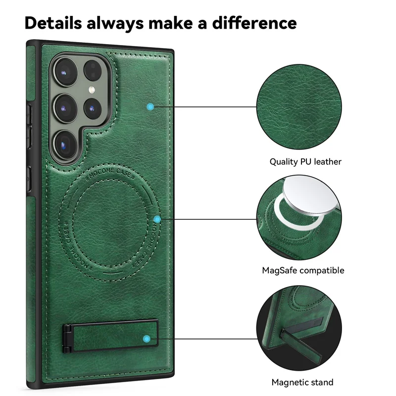 Luxury Wireless Charging Leather Phone Case with Magnetic Back Cover & Stand