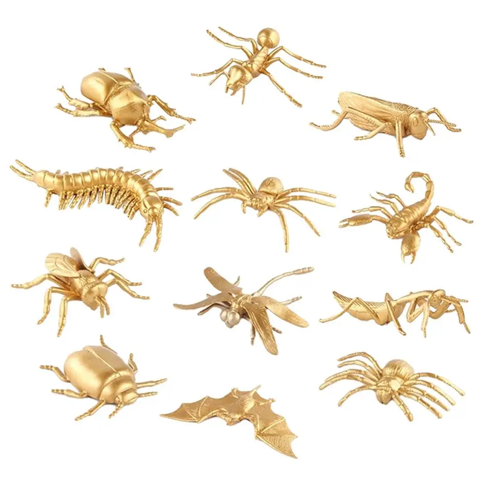 12 Pcs Gold Insect Toy Insects for Learning Educational Toys Realistic Animal Toddlers Simulated Models Vivid Plastic Animals