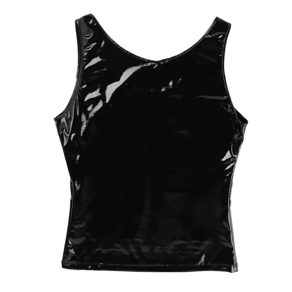 PVC Patent Leather Undershirt Tank Tops for Men, Wet Look Sleeveless T Shirt, Slim Fit Vest Black, M 3XL Sizes Available