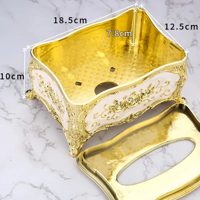 European style Plastics Tissue Box, Home Living Room, Coffee Table Restaurant Decoration, Acrylic Gold Plating Paper Drawer, 1Pc