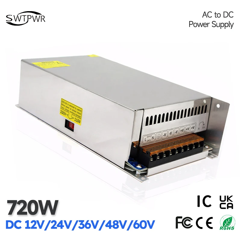 AC110V 220V to Power Supply DC 12V 24V 36V 48V 60V 720W Light Transformer for Driver LED Light Strip CCTV and 3D Print