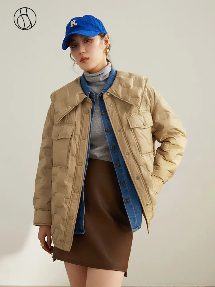 

Пуховик DUSHU Женский, 79,8 г, легкий, не стеганый, с большими лацканами, зимний, 2022