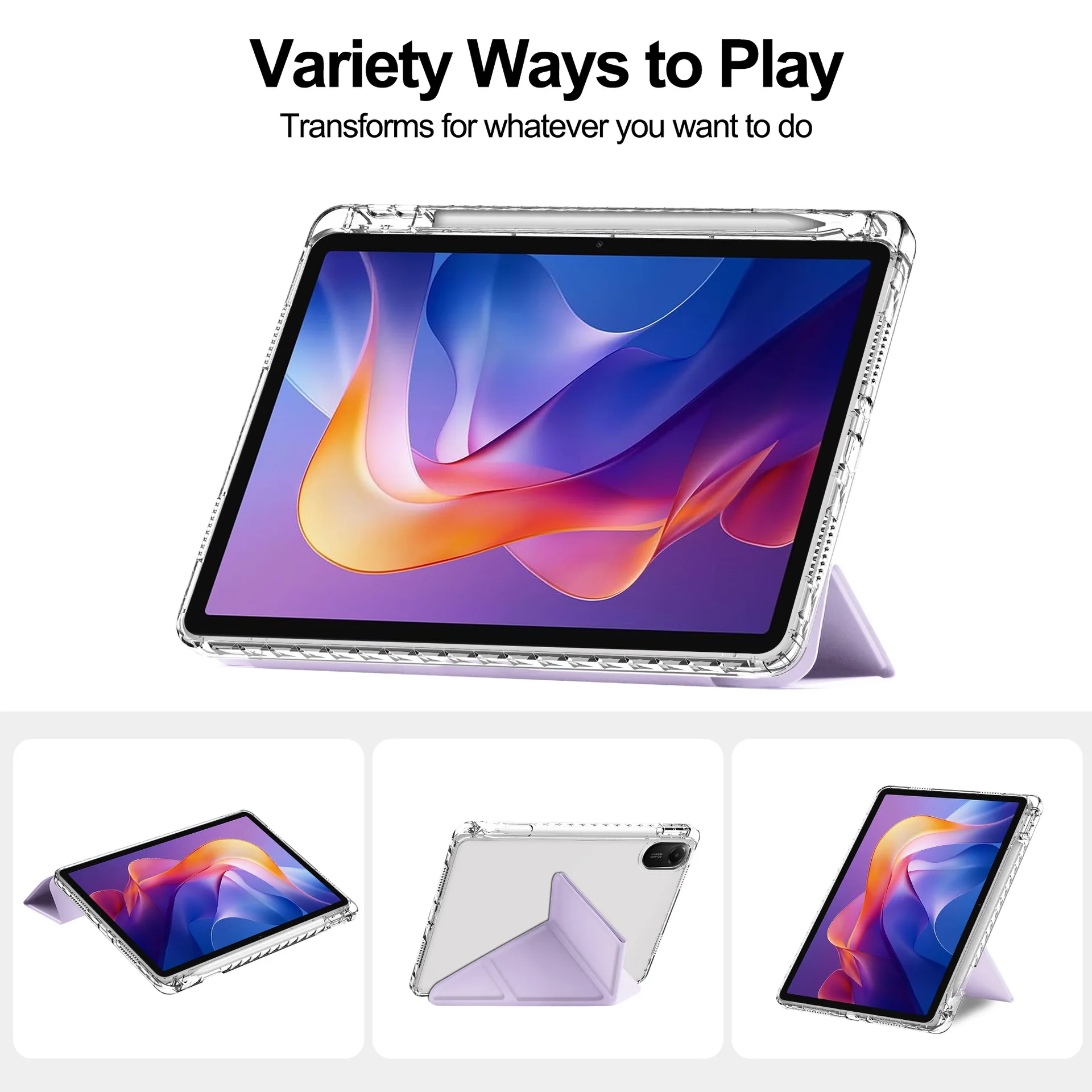 Slim Clear Hard Back Case with Multi-Angle Stand and Pencil Slot - Shockproof Protection