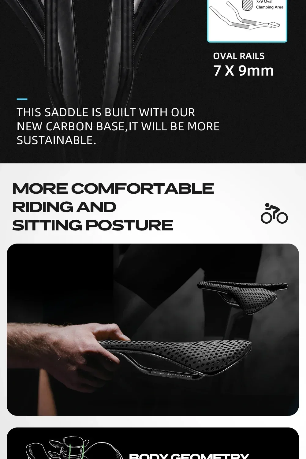 Description Picture 6 of item2025 RYET Carbon 3D-printed Ultralight Bicycle Saddle Bike Saddle For Men Women Triathlon Road MTB Mountain Gravel  Saddle