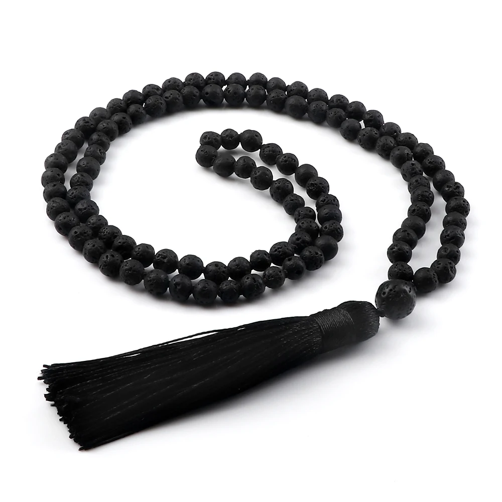Arricraft Collana Mala 108 Perle In Roccia Lavica Sintetica - Meditazione Yoga, Ciondoli Albero Della Vita E Loto