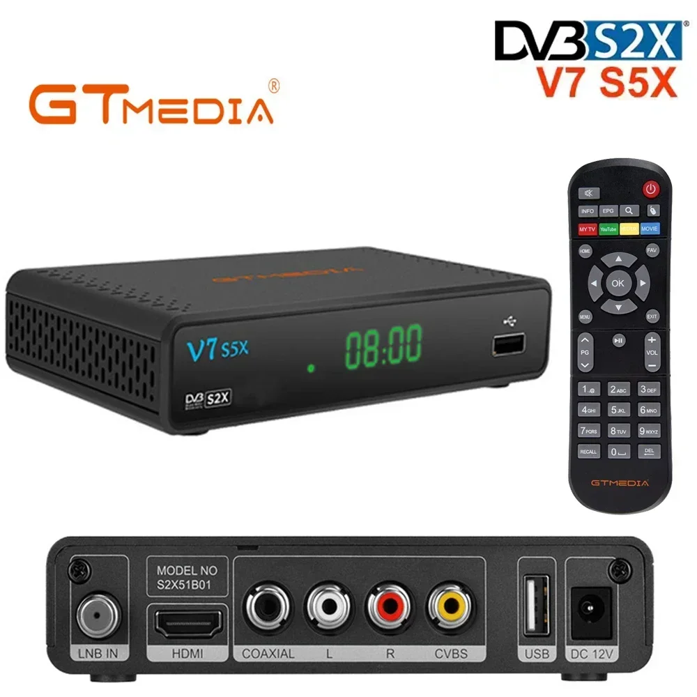 GTMEDIA V7 S5X Satellite TV Receiver DVB-S/S2X H.265 (8bit) Mgcamd CS IKS Biss Key Support YouTube HD 1080P with USB WIFI