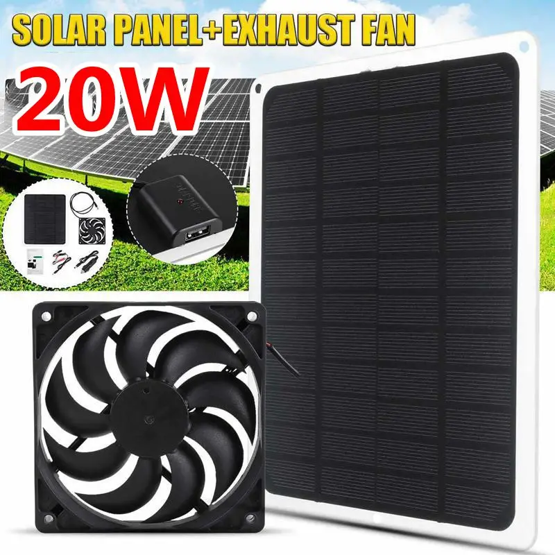 20W Solar Panel Exhaust Fan 12V Waterproof Solar Exhaust Fan Portable Exhaust  Fan Solar Battery for RVs Greenhouses Pet Houses - AliExpress