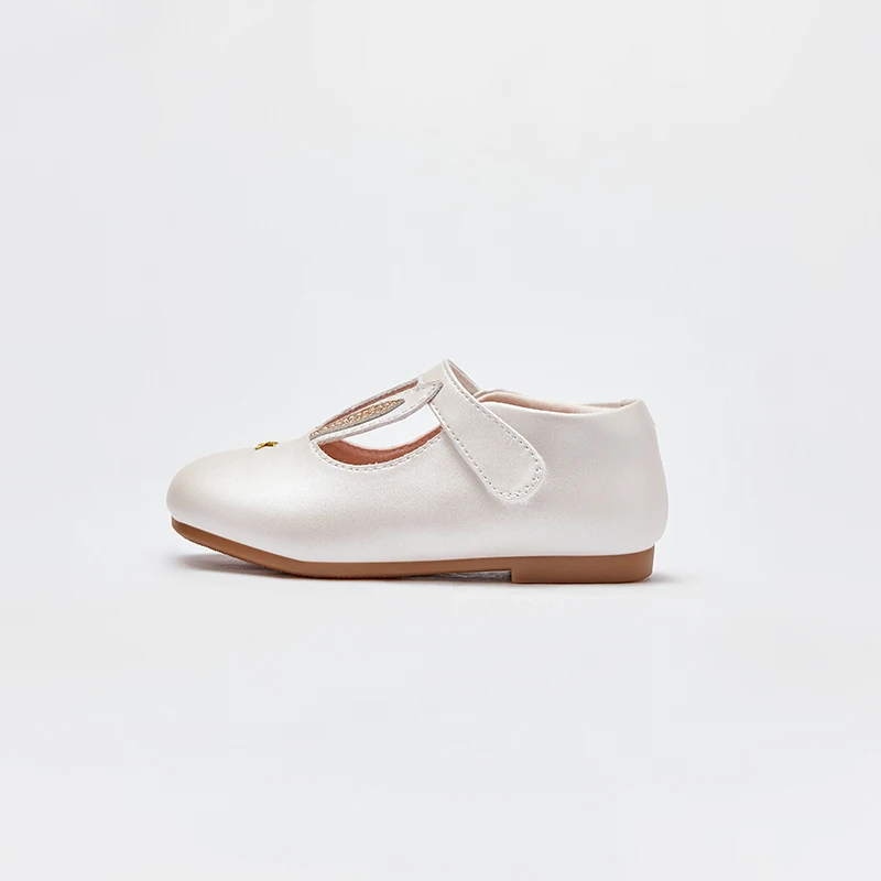 Dave Bella Girl's Princess Autumn Leather White Rabbit Ears Design Kids Shoes Rubber Sole Children Causls Shoes DB1240205