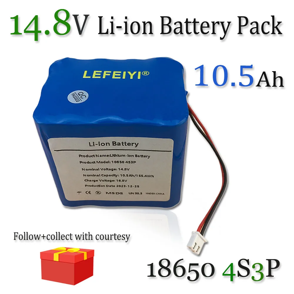 

14.8V 10.5Ah High Capacity 18650 4S3P 16.8V Rechargeable Li-ion Power Battery Pack 155.4Wh High-Power