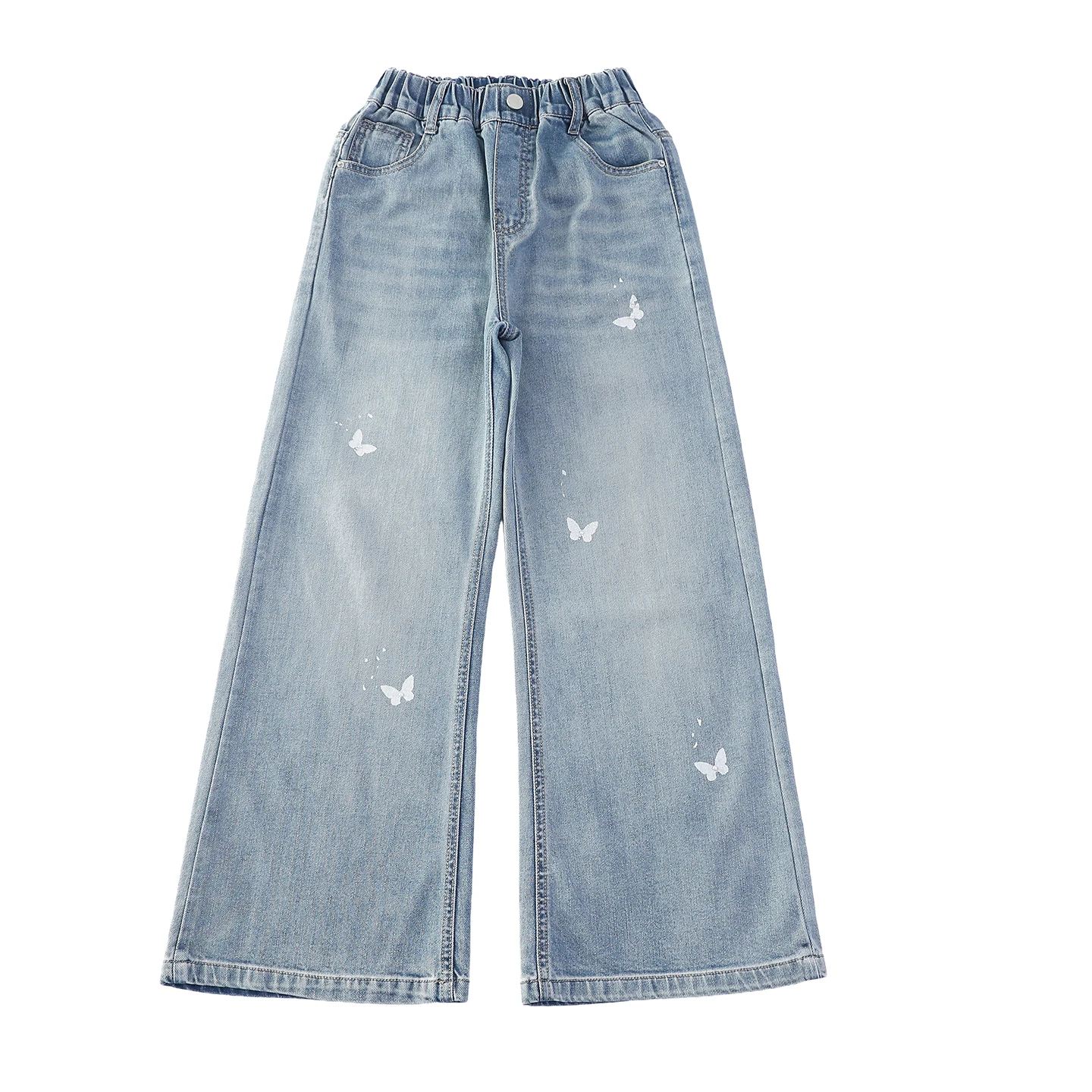여아 청바지 꽃무늬 나비 와이드 레그 팬츠 2026 봄 가을 신상 패션 스트레이트 팬츠 아동용