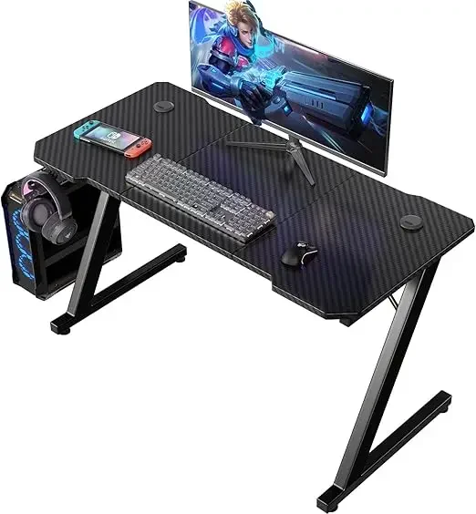 Escritorio ergonómico para juegos en forma de Z de fibra de carbono, 120 cm x 60 cm, escritorio para computadora para jugadores