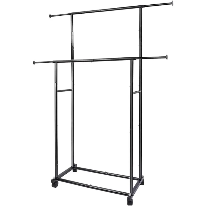 

Fishat Simple Standard 2 Double Rod Clothing Metal Garment Rack for Hanging Clothes, Rolling Clothes Organizer