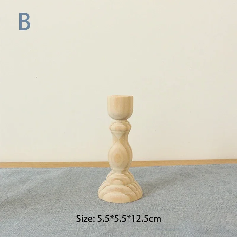 Wood Unfinished Candlesticks Holders Retro Unpainted Wood Classic Craft Candle Holders Creative Diy Home Wedding Decorations