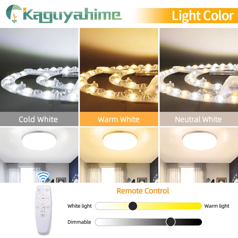 LED ceiling light module KPS Ring Panel Dimmable Round Ceiling Replacement Light with Remote Control LED Ceiling Light 12W~100W 18W 24W 48W 72W