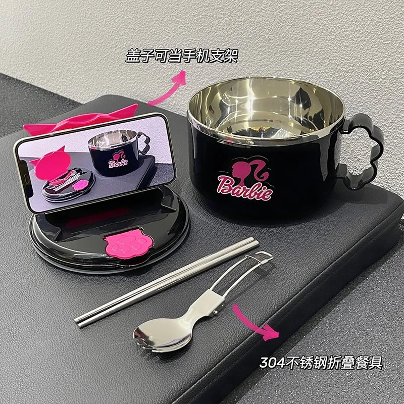 

Miniso Барби Ланч-бокс аниме Y2K Барби Девушки 304 миска из нержавеющей стали столовые приборы милый мультяшный большой емкости