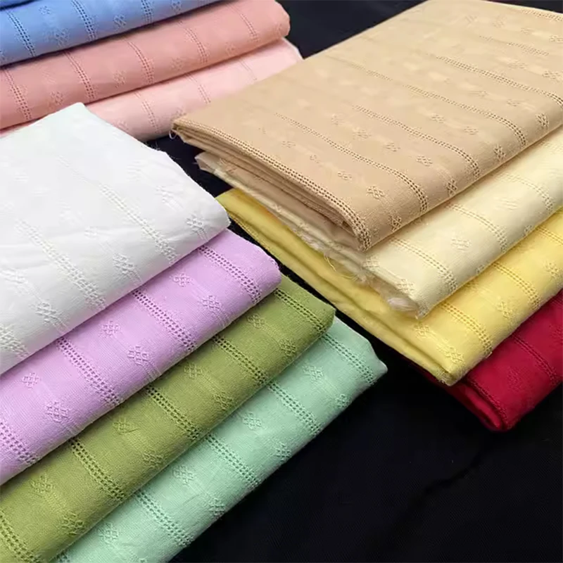 

50X140CM Thin White Leafage Jacquard Pure Cotton Fabric for Making Doll Clothing Dress Cloth