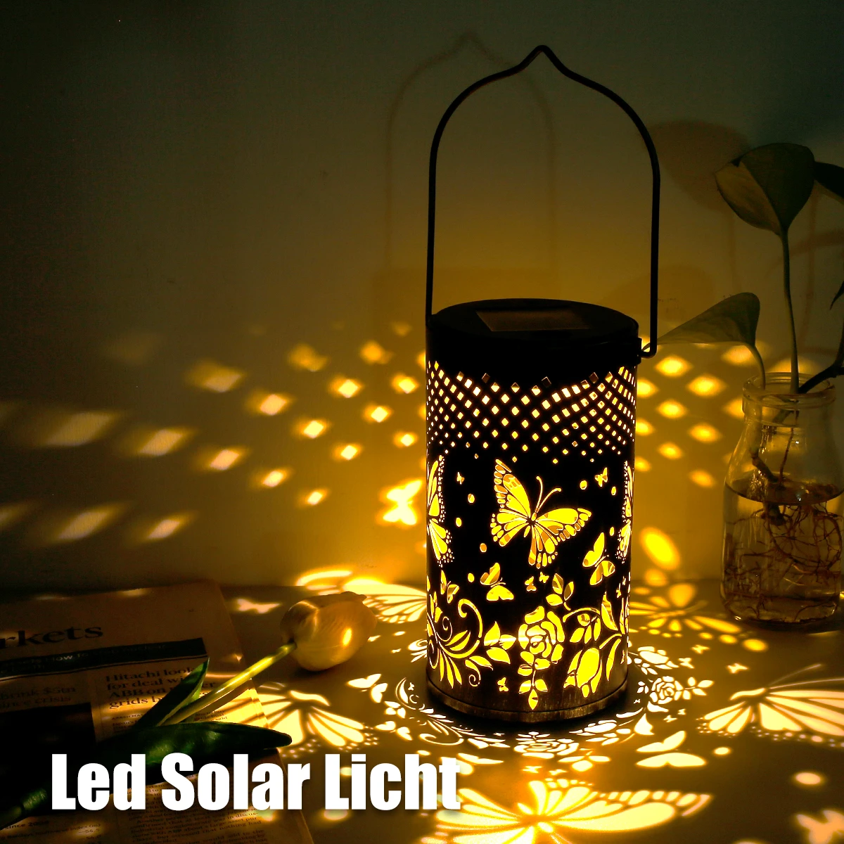 solar outside lights Butterfly Shadow Solar Light Outdoor Waterproof Solar Lamp Hollow Retro Solar Lantern Light  Art Decorative Solar garden light solar fence post lights