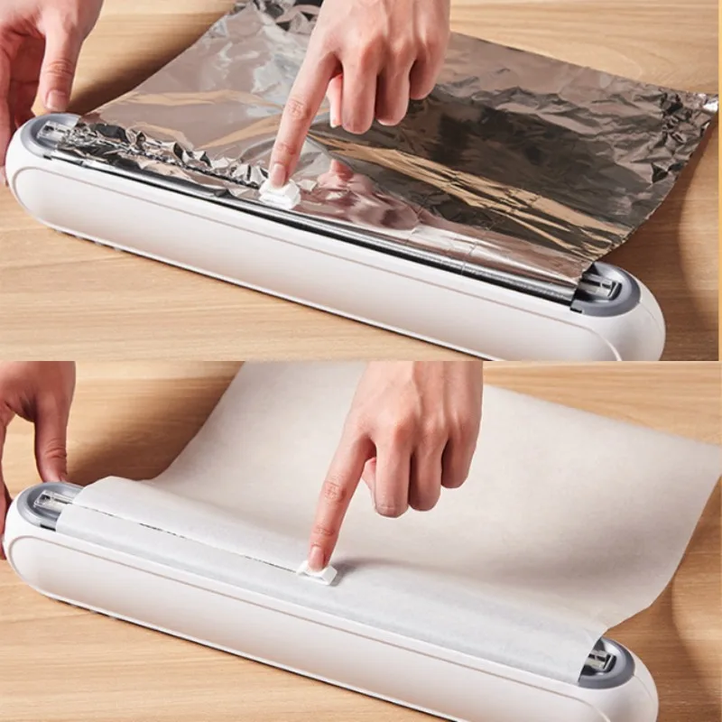Plastic Wrap Cutter Cling Film Cutter Cling Wrap Dispenser Kitchen Wrap Dispenser Plastic Wrap Dispenser Food Film Dispenser New Food Cling Film Plastic Wrap Cutting Box Wall-mounted Magnetic Aluminum Foil Slider Stretch Film Cutter Kitchen Accessories