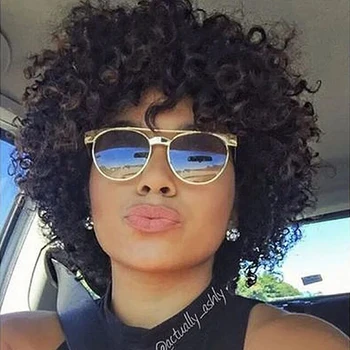 Parrucca per capelli umani ricci crespi Bob corto con frangia per donne nere Parrucca quotidiana stile afro riccio pre pizzicato dall'aspetto naturale fatta a macchina