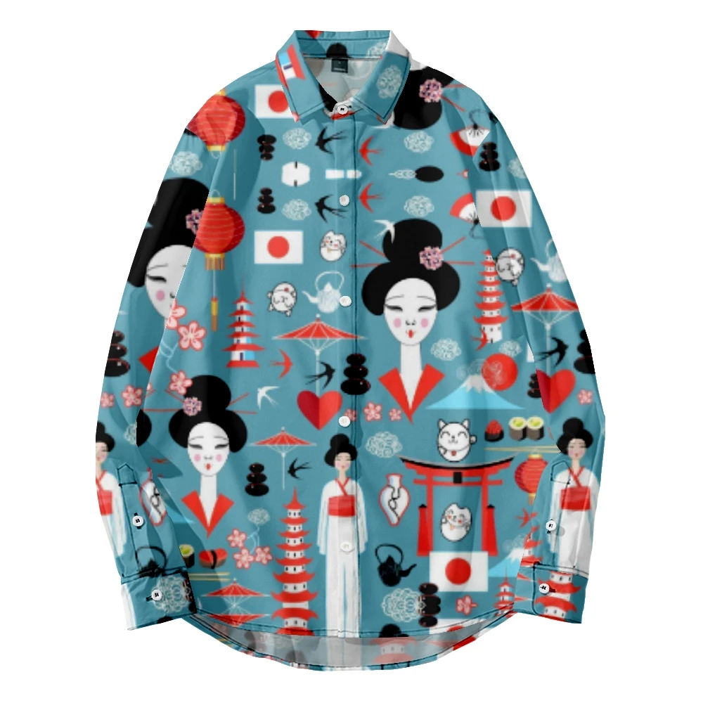 

2022 new original risk-free 3D printing breathable large men's long sleeve shirt men's long sleeve top Geisha