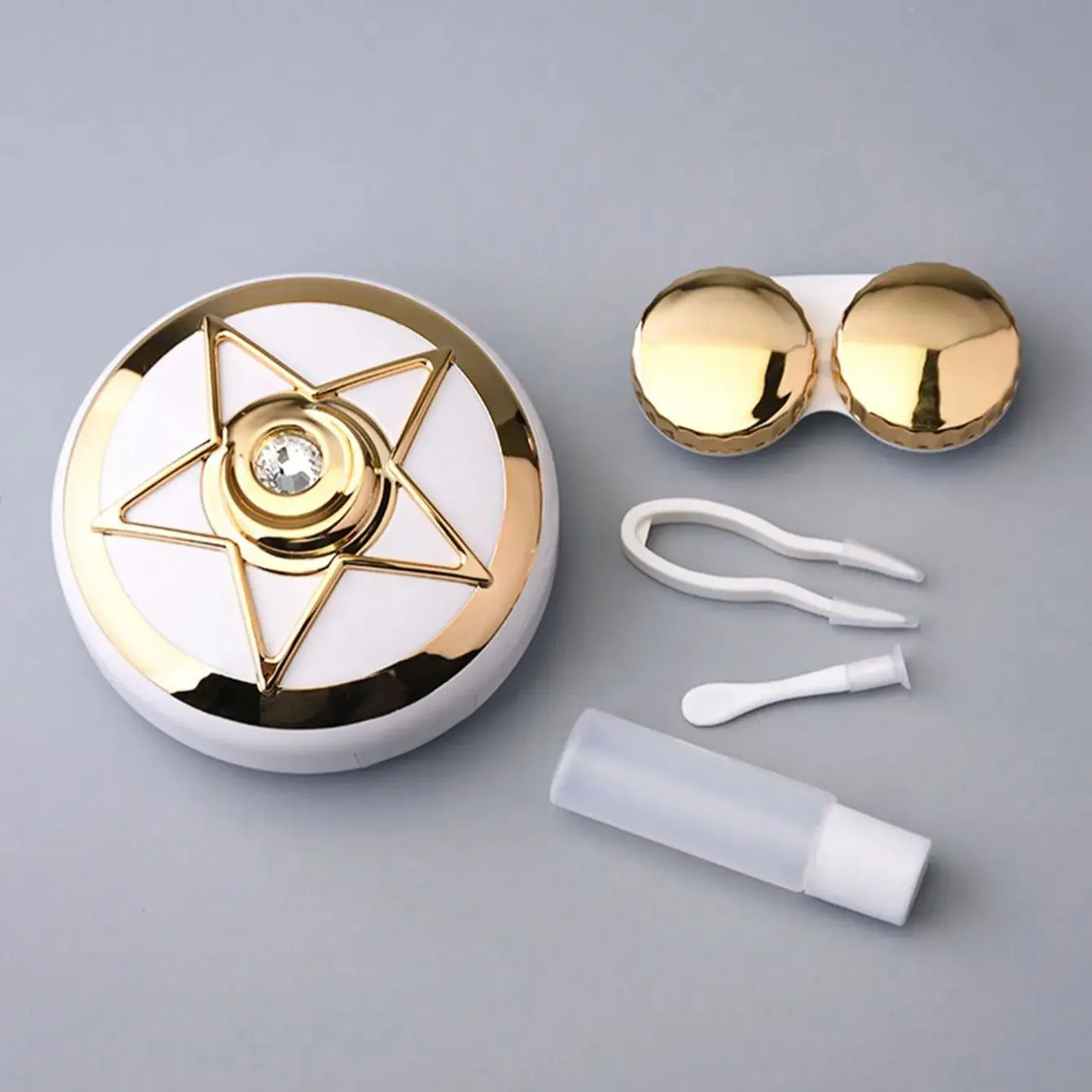 I-Lily Starry Sky Contact Lens Companion Box Five-Pointed Star Beauty Contact Lens Care Box Mirror and Removal Tool