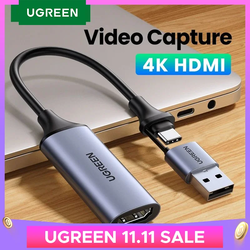 UGREEN Video Capture Card 4K HDMI to USB/USB-C HDMI Video Grabber Box for PC Computer Camera Live Stream Record Meeting video capture card