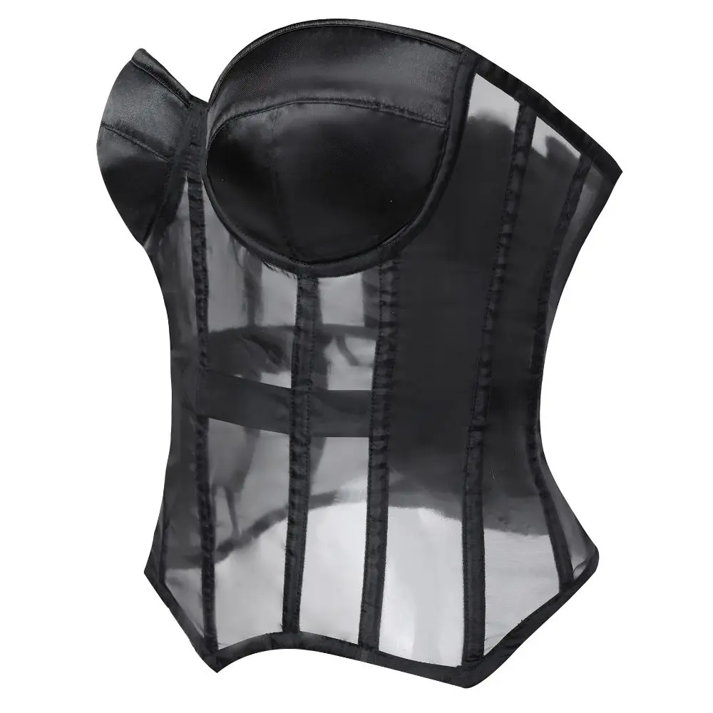 Elegant Black Strapless Mesh Corset Top for a Sculpted Silhouette