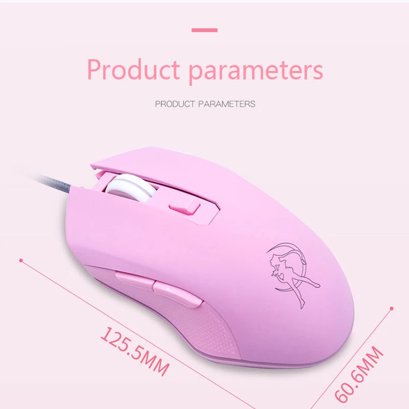 Wired Luminous Pink Gaming Mouse para Meninas Acessórios para Computador Bonito Periférico 1600 Dpi Uthai-db49 - Imagem 2