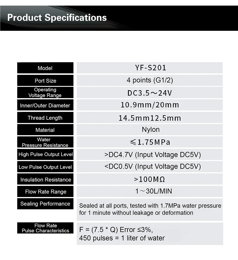 YF-S201 Hall Flow Sensors Water Flow Sensor Hall Effect Liquid Meter G1/2 1/2 In