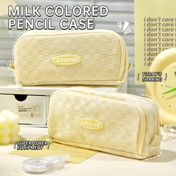 Astuccio portapenne a griglia di grande capacità, carino e kawaii, borsa portatile per cancelleria, articoli per il ritorno a scuola per ragazze e bambini