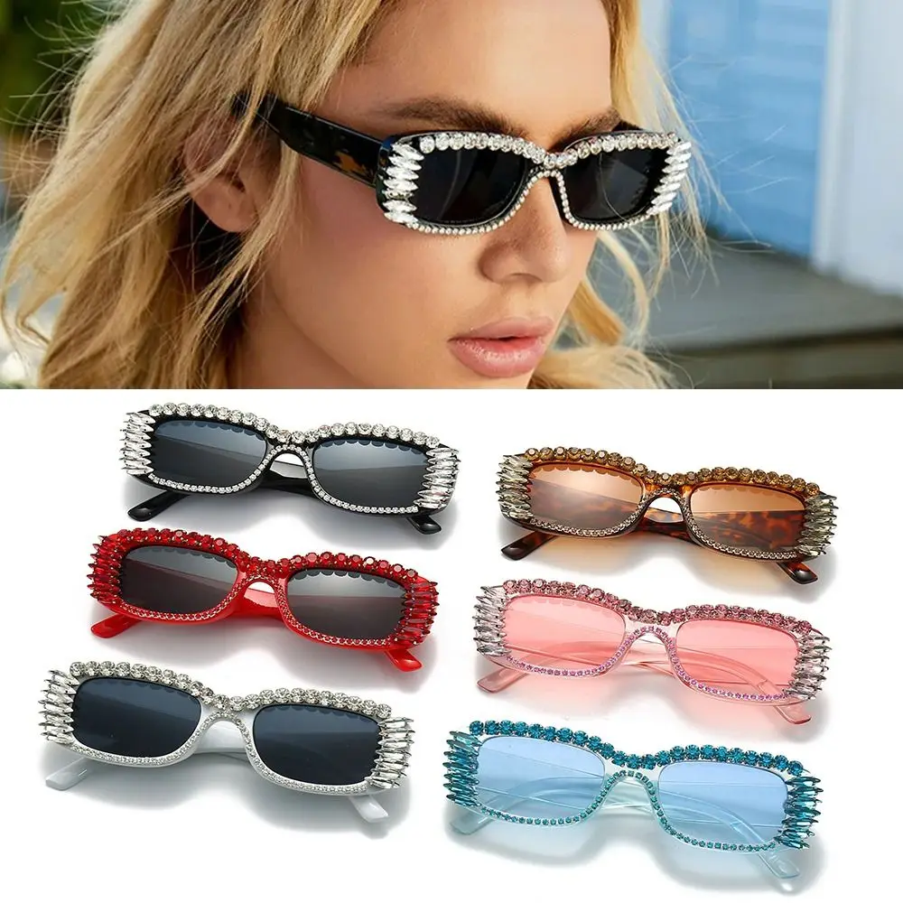 

Black Diamond-Studded Sunglasses Y2K Narrow Frame Rhinestone Shades UV400 Protection Rectangle Sunglasses for Women & Men