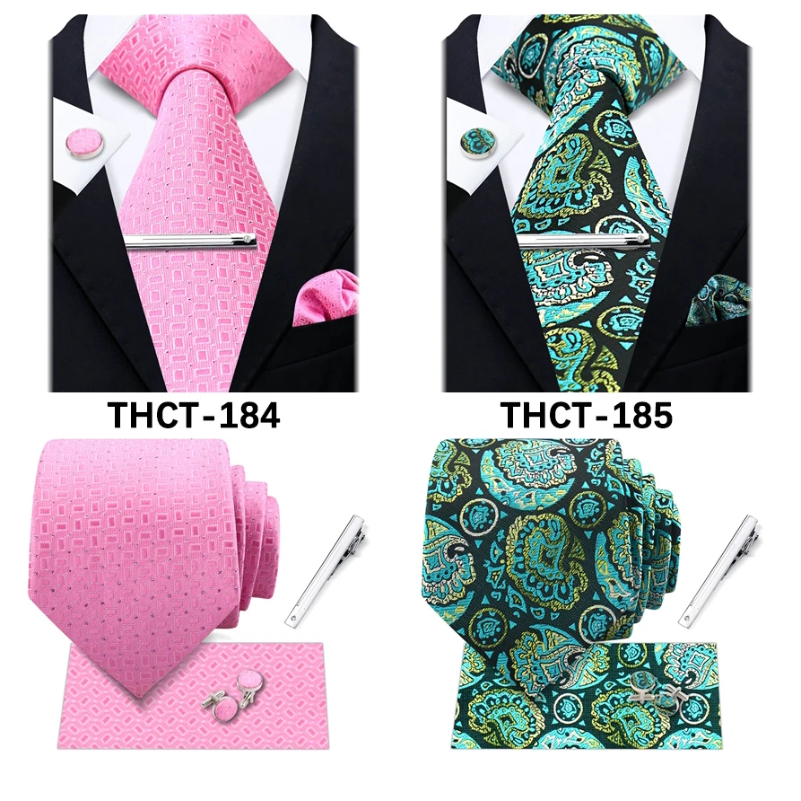 Klassische Krawatten für Männer, grün gestreift, kariert, Krawatte, Herren-Geschenk, Einstecktuch, Manschettenknöpfe-Set, modisches Krawatten-Set, Business-Party-Anzug-Zubehör – Detail 16
