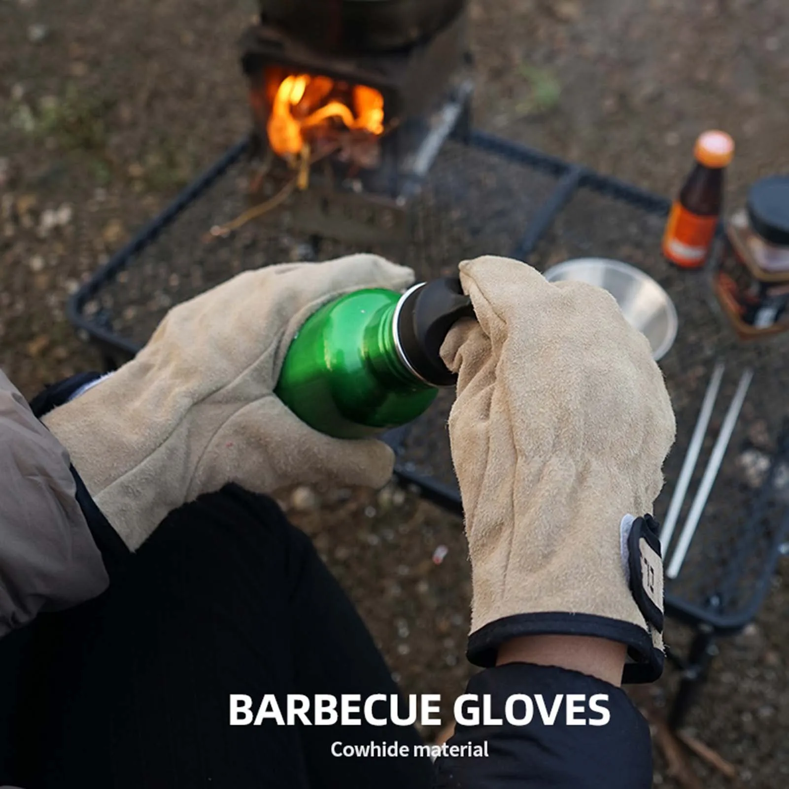 Outdoor Sports Hunting Full Finger Gloves Wild Picnic Camping Cowhide Gloves Winter Cold Resistant Waterproof Warm 1 Pair