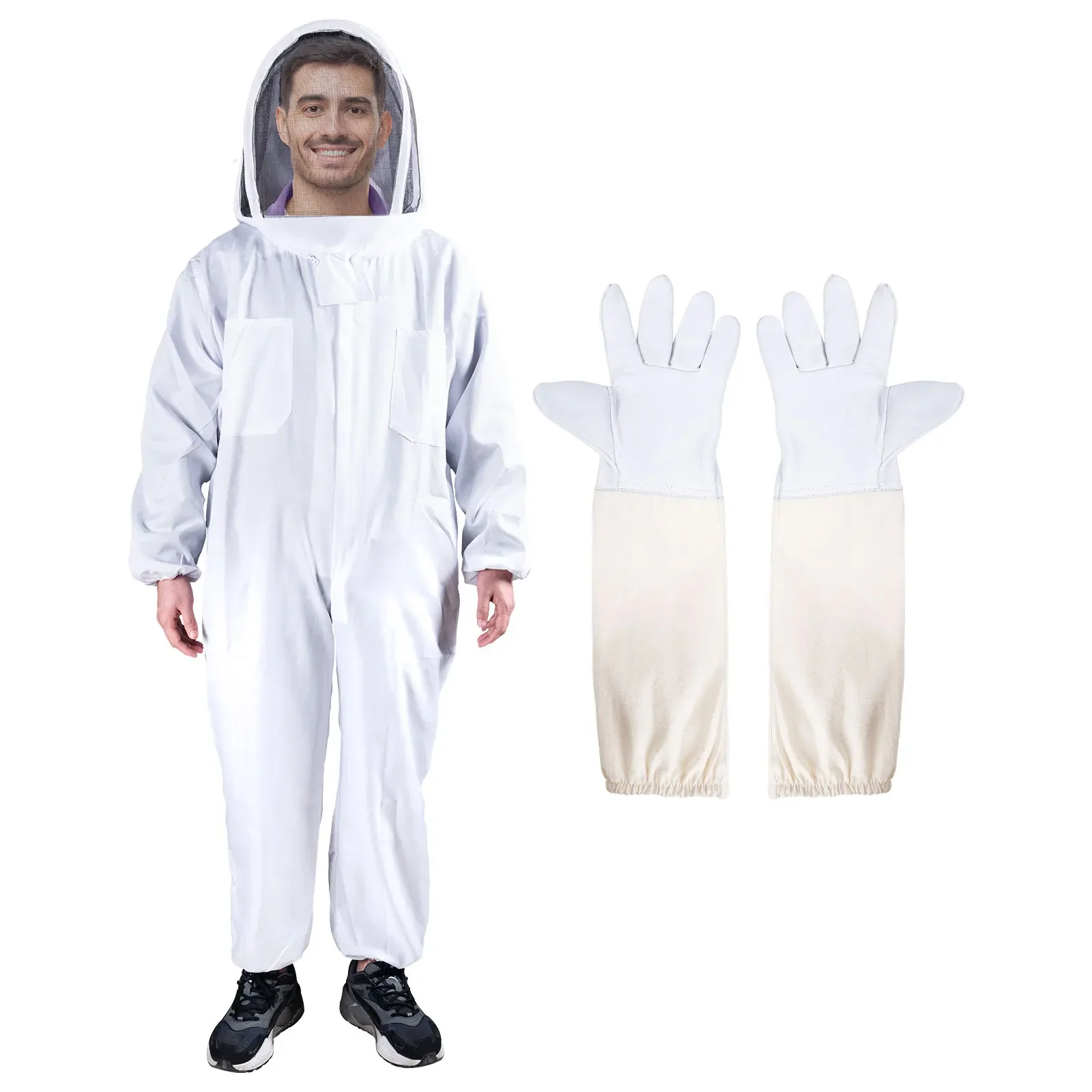Professional Protective Clothing Full Body Beekeeping Clothes Protection Beekeeping Suit Safty Veil Unisex Sheepskin Gloves