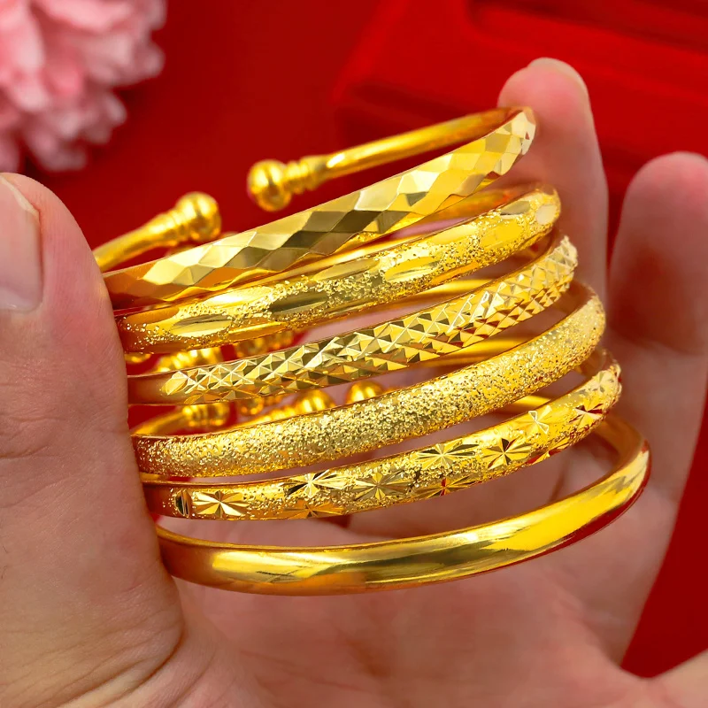 UMQ ㊙️ Engraved 999 Sand Gold Bracelet Women's New Open