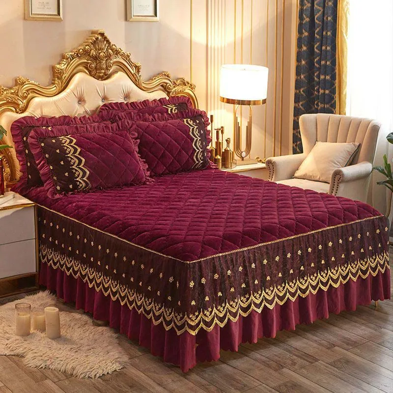 Luxury Winter Quick Warm Velvet Bed Skirt Super Soft Thick Flannel