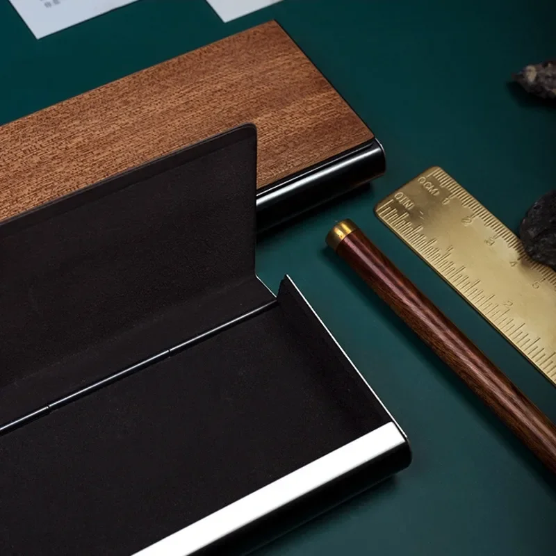 Simple Solid Wood Pen Box Retro Creative Portable Pen Storage Box Metal Business Stationery Box Gift Goods for Students 4