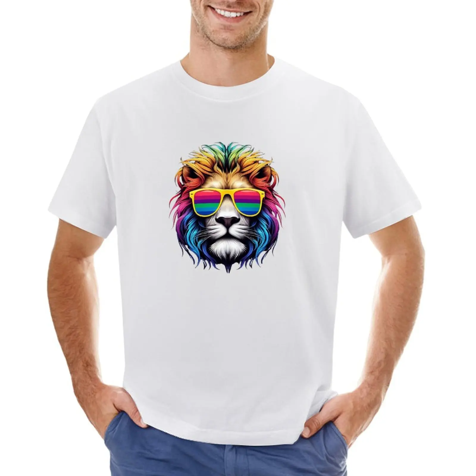 

Cool Lion with Rainbow Sunglasses and Manes T-shirt aesthetic clothes customs customizeds plain mens graphic t-shirts