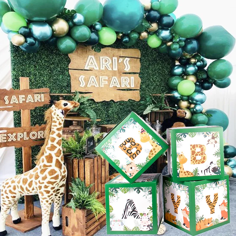 Globos Cajas Decoracion Safari Para 1 Año Fiesta De Selva Cumpleaños Niño  Niña