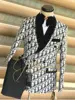 Men's Double-Breasted Suit Set - Stylish Black and White Pattern for Weddings and Formal Events