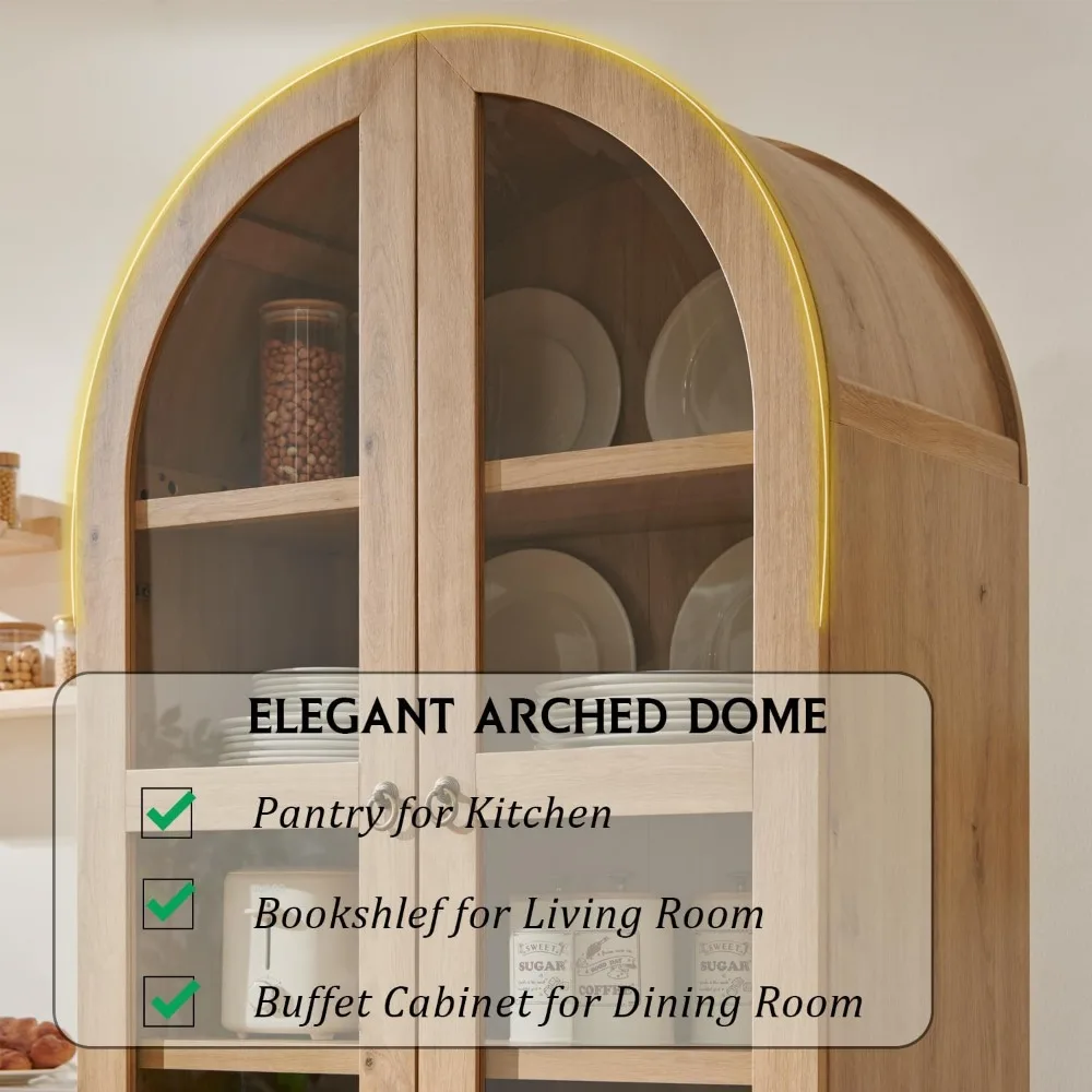 Tall Arched Kitchen Pantry, Modern Farmhouse Wood Kitchen Storage Versatile Cupboard, Dining Room, Bathroom 4