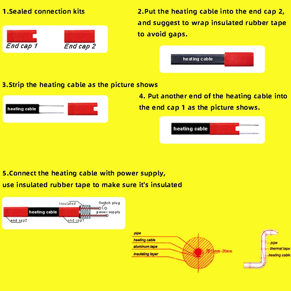 Minco Heat 가열 케이블 엔드 씰 캡 키트, 자체 조절 가열 케이블 연결 씰링, 고품질 S10, 11, 5 개