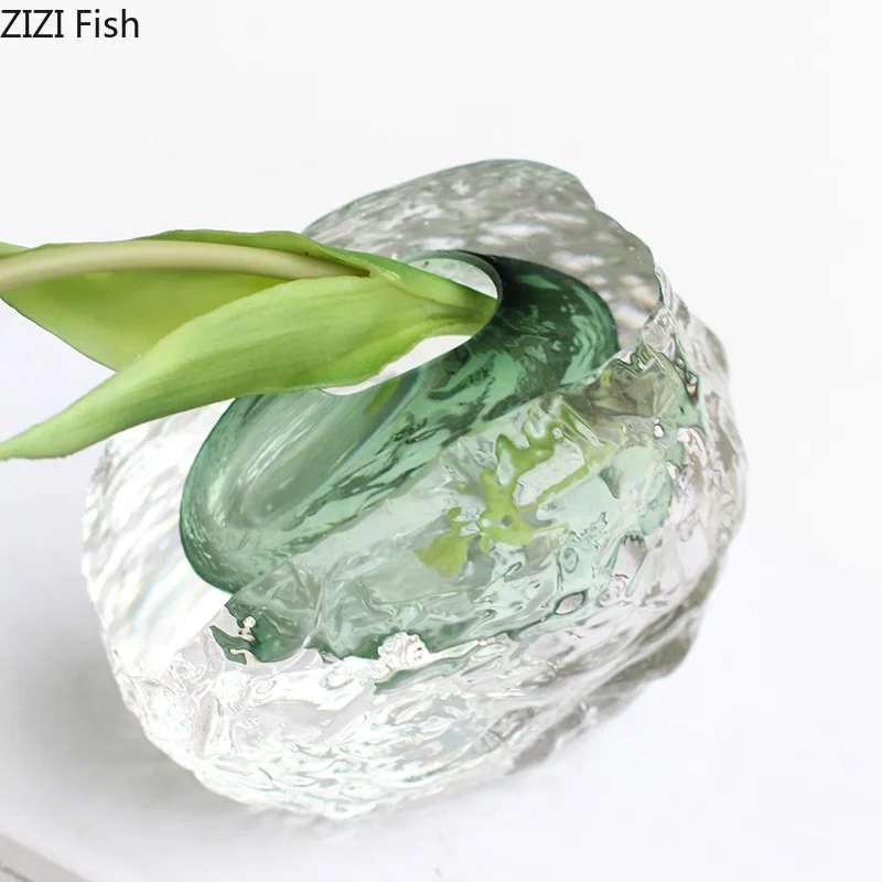 Thick Crystal Glass Vase Irregular Hydroponic Vases Small Mouthed Vase Decorative Vases Flower Arrangement Flowers Vessels 4