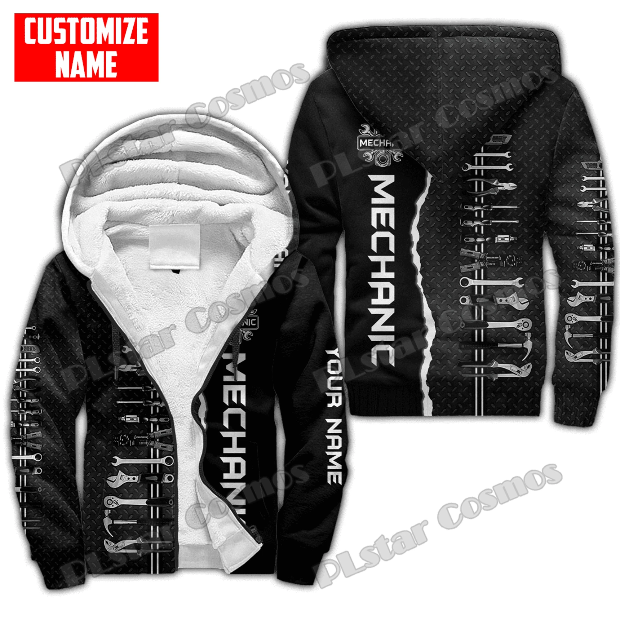 Personalisierte Name Mechaniker 3D All Over Gedruckt Fleece Zipper Hoodies Männer Frauen Winter Warme Doppel Plus Samt Casual Jacke JR04 – Detail 13