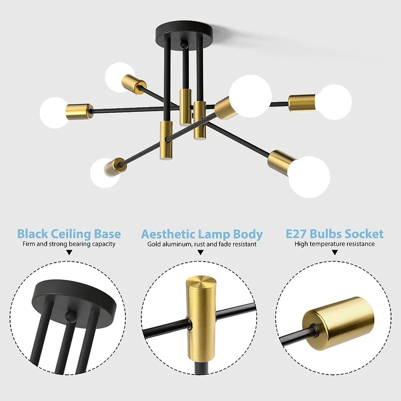 LED Chandelier Modern Led Spider Ceiling Lighting Industrial Iron Black/Golden Nordic Minimalist Home Decoration Living Room Dining Room Ceilin