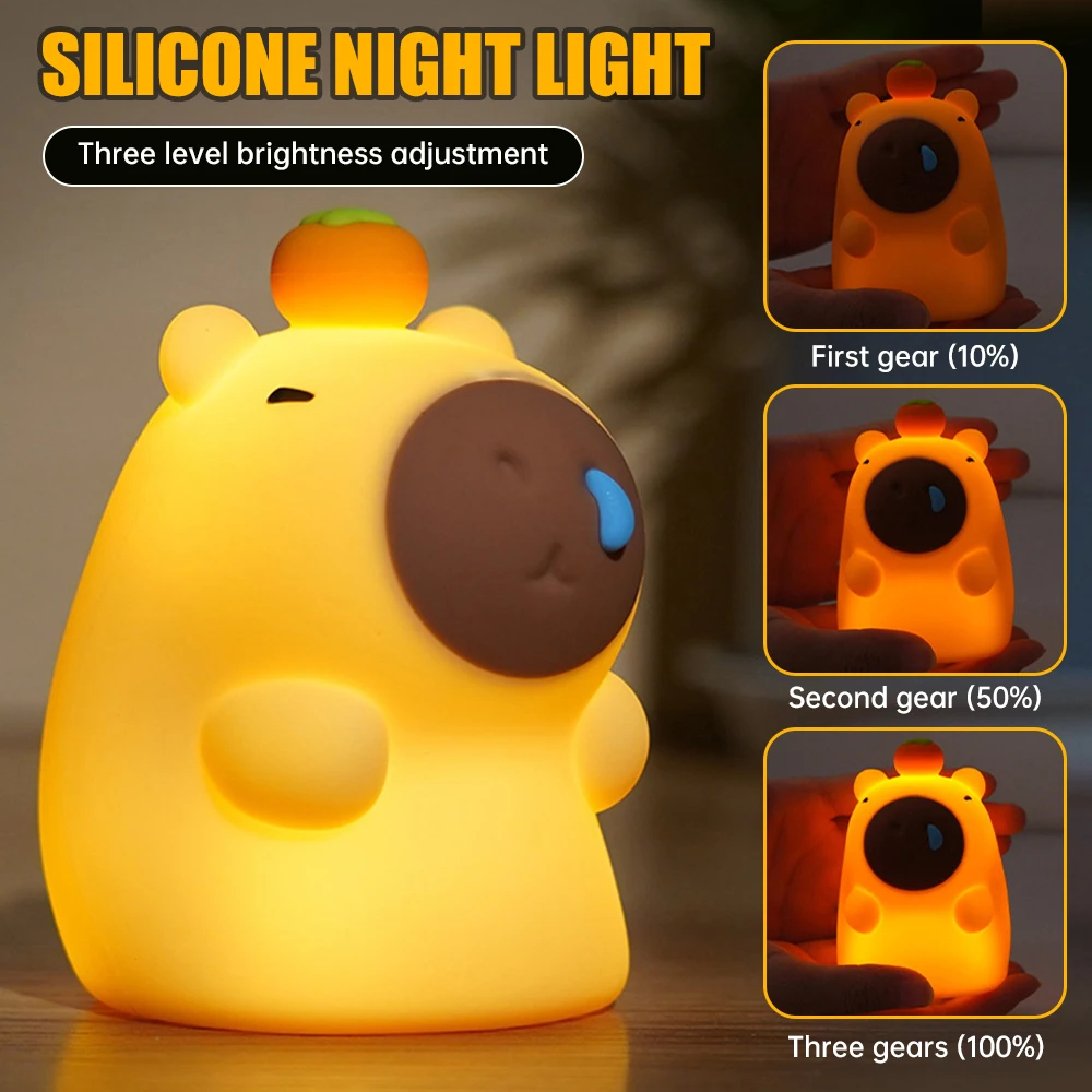 Cute Capybara Night Light Water Dolphin Pat Light USB Rechargeable Bedroom Night Home Lighting Gift for Kids