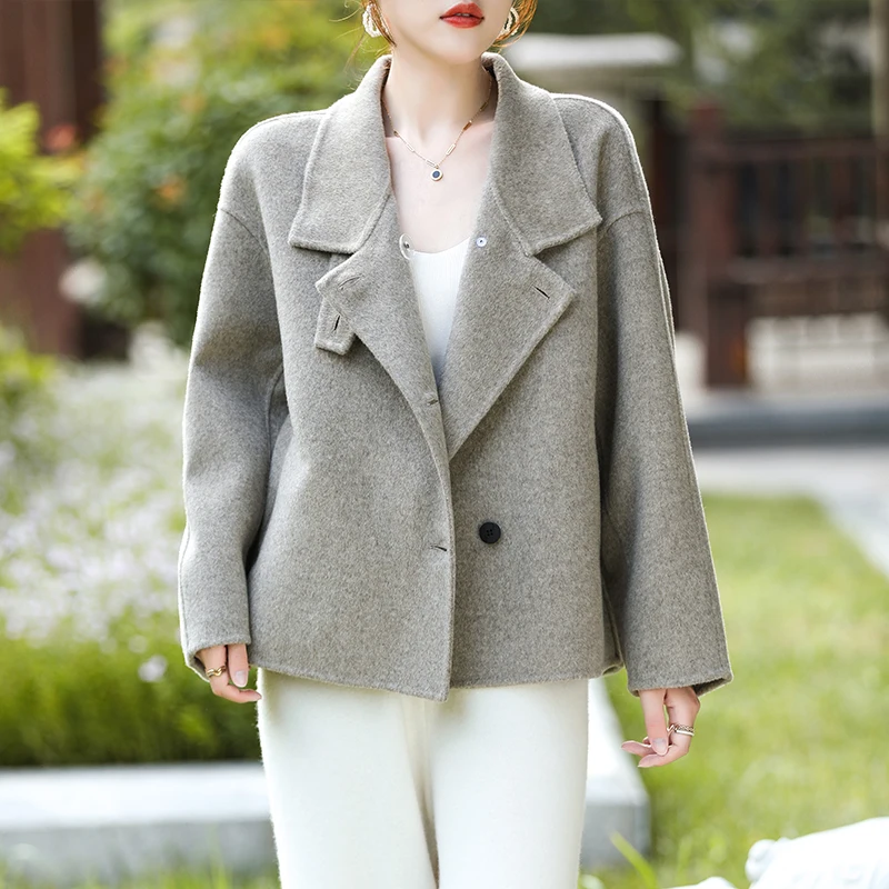 Women's Short Coat Pure Wool Autumn-Winter Warm Thickening Top Solid Color Cute Comfortable Outerwear Coat