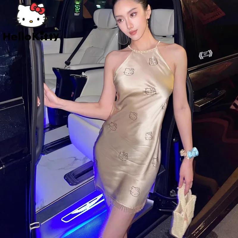 

Sanrio Hello Kitty Kawaii Party Mini Dress For Women Summer New Sexy Evening Dresses Y2k Harajuku Pijama Dress Pyjama Pour Femme