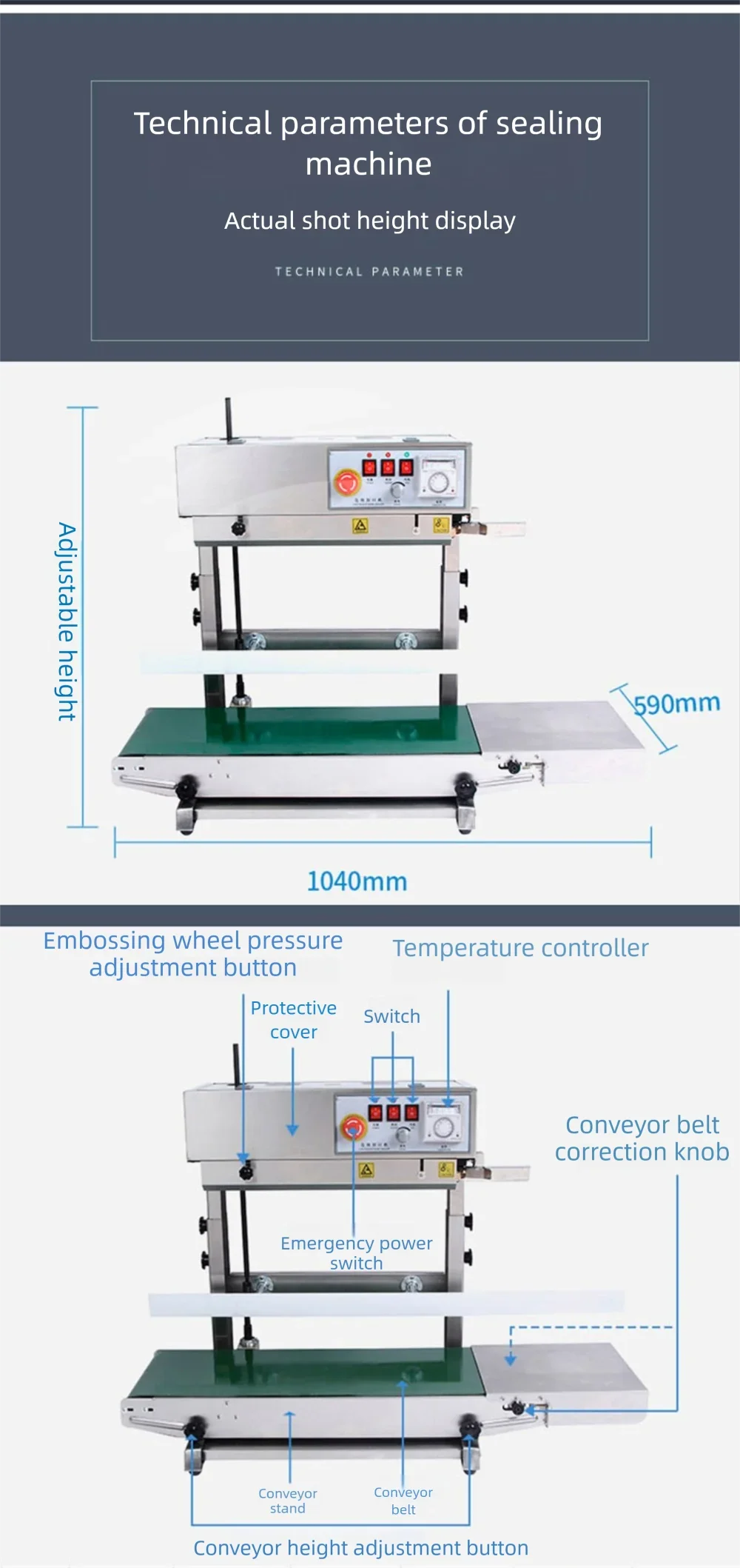 JH Automatic Vertical Stand Type Sealing Machine Stainless Steel Continuous Band