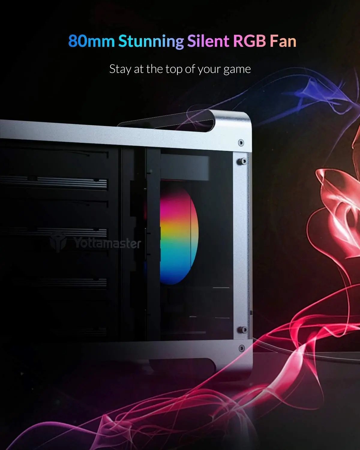 Yottamaster RAID 외장 하드 드라이브 인클로저, RGB 사일런트 선풍기 RAID 모드 포함, 2.5 인치 및 3.5 인치 SATA HDD/SSD 인클로저, 최대 72TB, 4 슬롯